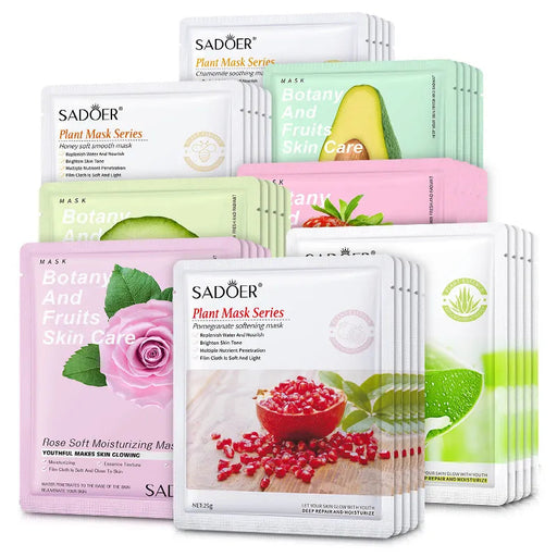 8 Pieces Strawberry Facial Mask Sheets Chamomile Pomegranate Cucumber Plant Fruit Masks for Oil Control Anti-wrinkle Anti-aging-Health Wisdom™