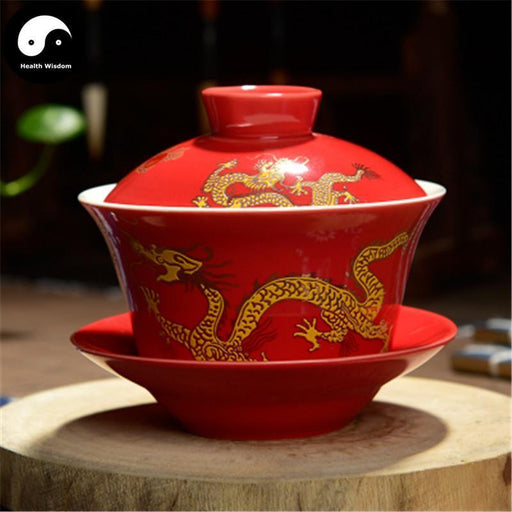 Ceramic Gaiwan Tea Cup 200ml 盖碗,Big Red Dragon-Health Wisdom™