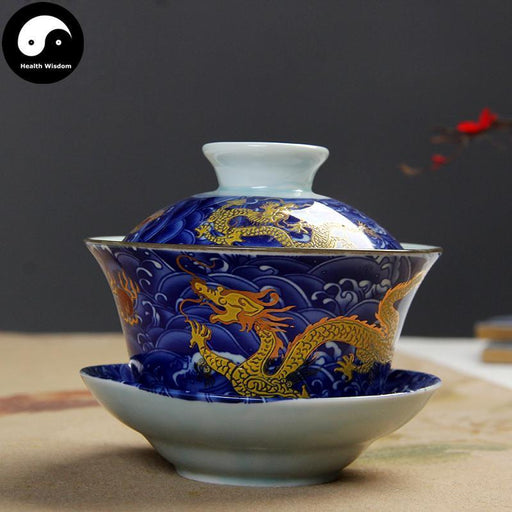 Ceramic Gaiwan Tea Cup 200ml 盖碗,Blue Dragon