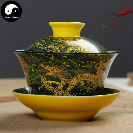 Ceramic Gaiwan Tea Cup 200ml 盖碗,Green Dragon