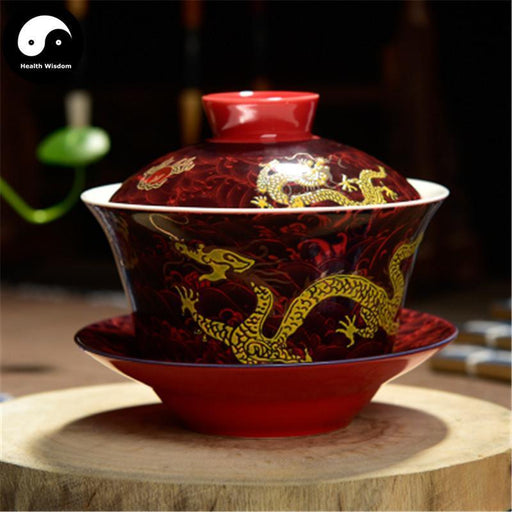 Ceramic Gaiwan Tea Cup 200ml 盖碗,Red Dragon