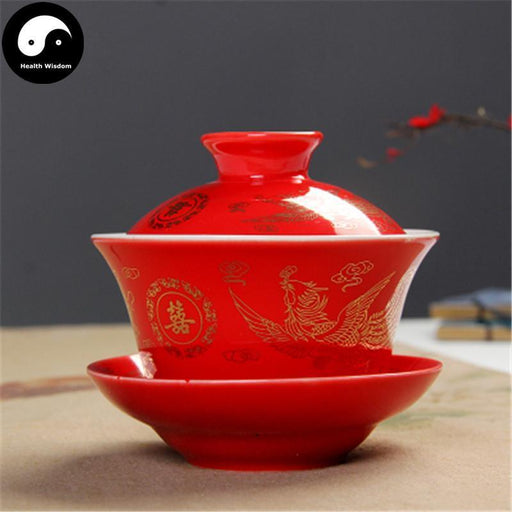 Ceramic Gaiwan Tea Cup 200ml 盖碗,Red Phoenix-Health Wisdom™
