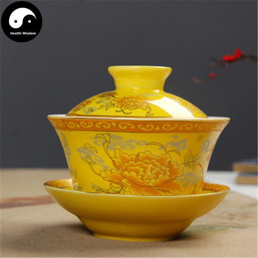 Ceramic Gaiwan Tea Cup 200ml 盖碗,Yellow Peony-Health Wisdom™