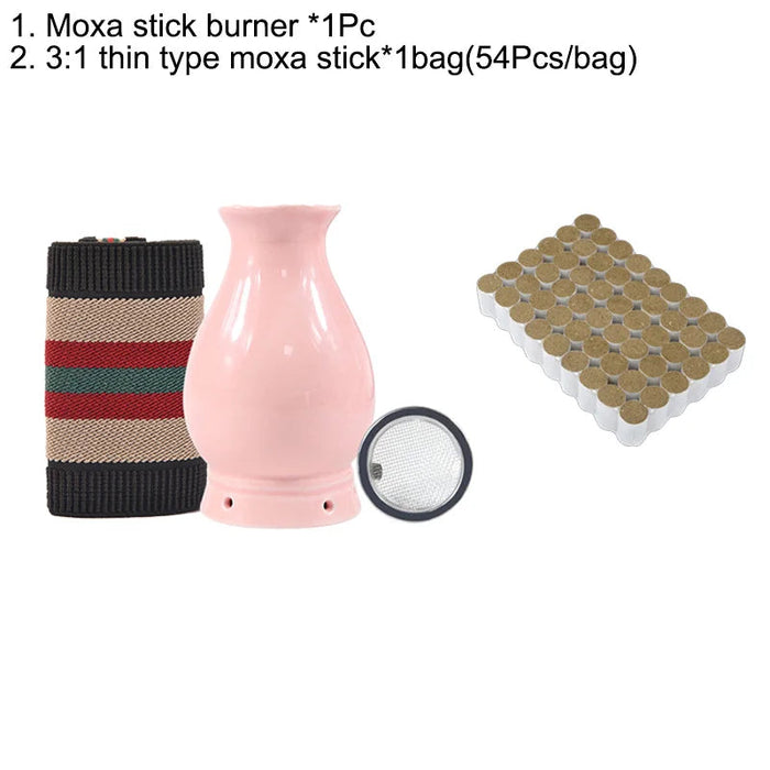 Ceramic Moxibustion Cup Wormwood Stick Burner Gua sha Hot Compress Moxa Care Therapy Hand Hold Warm Meridian Acupoint Massager-Health Wisdom™