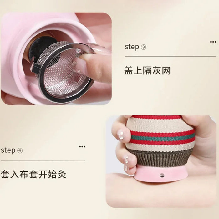 Ceramic Moxibustion Cup Wormwood Stick Burner Gua sha Hot Compress Moxa Care Therapy Hand Hold Warm Meridian Acupoint Massager-Health Wisdom™
