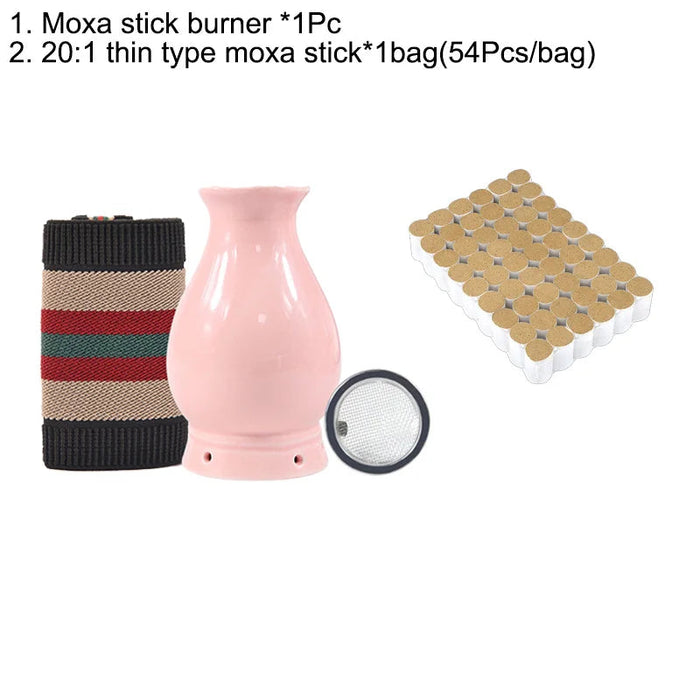 Ceramic Moxibustion Cup Wormwood Stick Burner Gua sha Hot Compress Moxa Care Therapy Hand Hold Warm Meridian Acupoint Massager