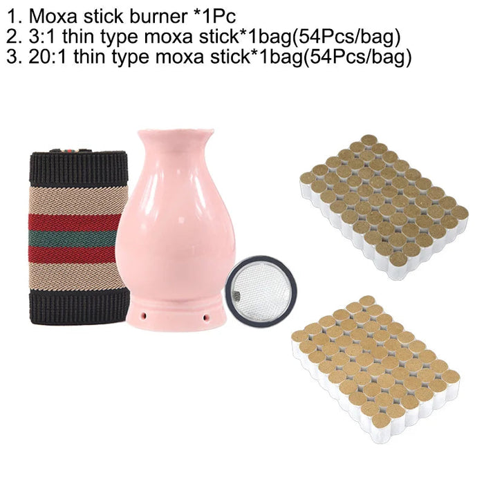 Ceramic Moxibustion Cup Wormwood Stick Burner Gua sha Hot Compress Moxa Care Therapy Hand Hold Warm Meridian Acupoint Massager