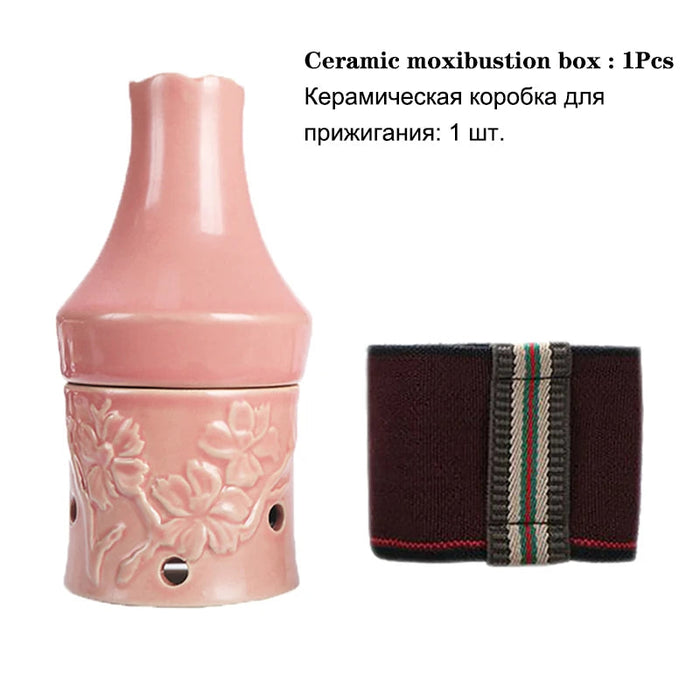 Ceramic Moxibustion Jar Facial Beauty Massage Moxa Therapy Porcelain Warm Scraping Cup Hand Hold Meridian Acupoint Massager
