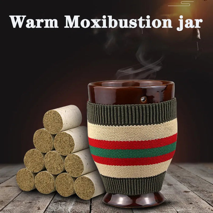 Ceramic Warm Moxibustion Jar Zisha Acupuncture Heat Therapy Body Massage Device