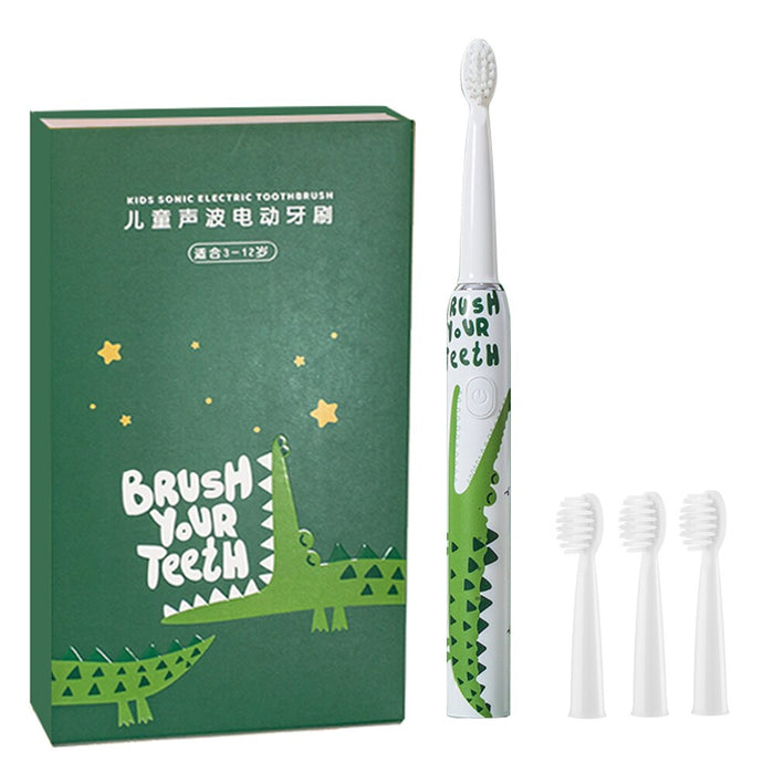 Children Electric Sonic Toothbrush Cartoon Pattern Toothbrush Smart Timer Soft Bristle 4 Replacement Brush Heads Teeth Whitening
