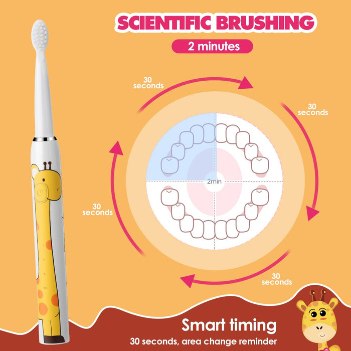 Children Electric Sonic Toothbrush Cartoon Pattern Toothbrush Smart Timer Soft Bristle 4 Replacement Brush Heads Teeth Whitening