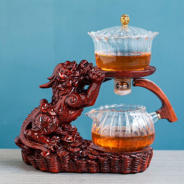 Chinese Brave Troops Lazy Glass Kung Fu Automatic Tea Set Teacup Pot Set Household Teapot Tea Maker