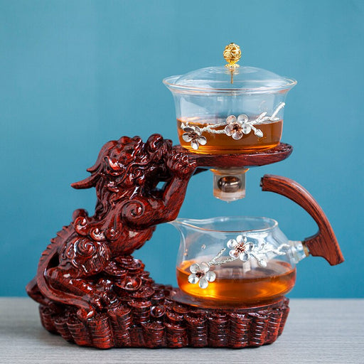 Chinese Brave Troops Lazy Glass Kung Fu Automatic Tea Set Teacup Pot Set Household Teapot Tea Maker