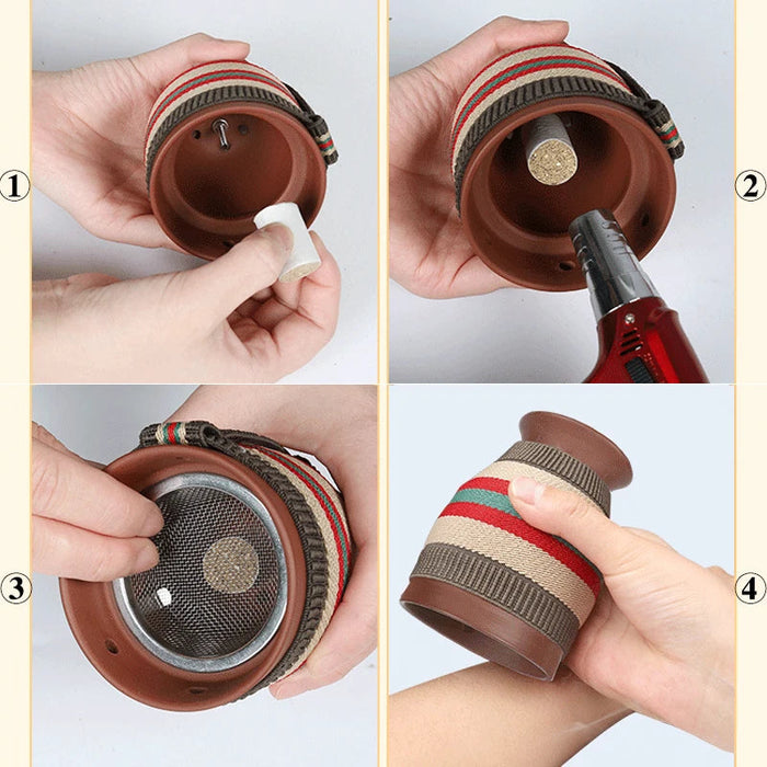 Clay Moxibustion Cup Ceramic Mugwort Stick Burner Scrape and Hot Compress Moxa Therapy Hand Hold Meridian Acupoint Massager-Health Wisdom™