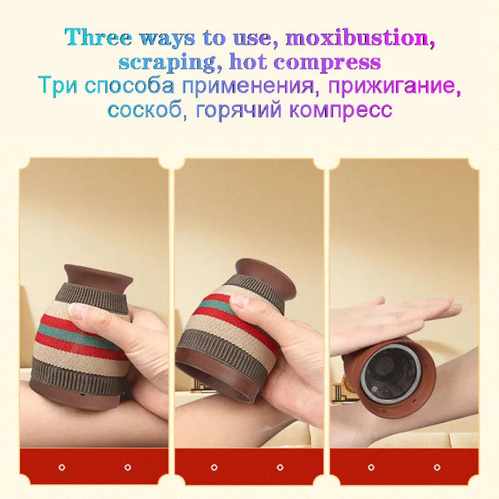Clay Moxibustion Cup Ceramic Mugwort Stick Burner Scrape and Hot Compress Moxa Therapy Hand Hold Meridian Acupoint Massager