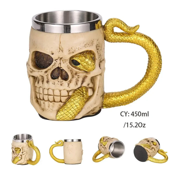 Coolest Gothic Skull Resin Stainless Steel Beer Mug Dragon Knight Tankard Halloween Coffee Cup Christmas Tea Mug Pub Bar Decor-Health Wisdom™