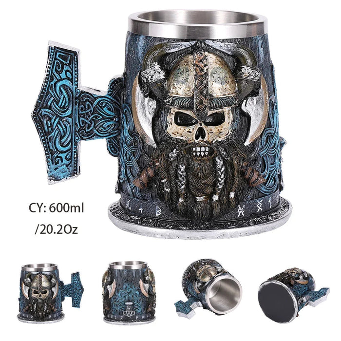 Coolest Gothic Skull Resin Stainless Steel Beer Mug Dragon Knight Tankard Halloween Coffee Cup Christmas Tea Mug Pub Bar Decor-Health Wisdom™