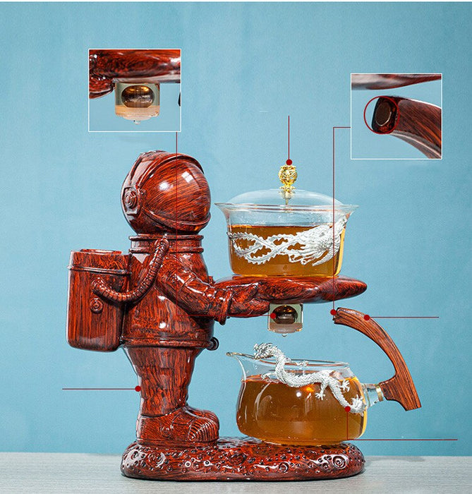 Creative Astronaut Kungfu Tea Set Automatic Glass Teapot Heat-resistant Tea Infuser Glass Tea Maker Pot With Base-Health Wisdom™