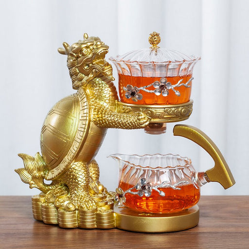 Creative Dragon Turtle Teapot Glass Lazy Automatic Tea Making Household Puer Oolong Tea Set Infuser Drinking