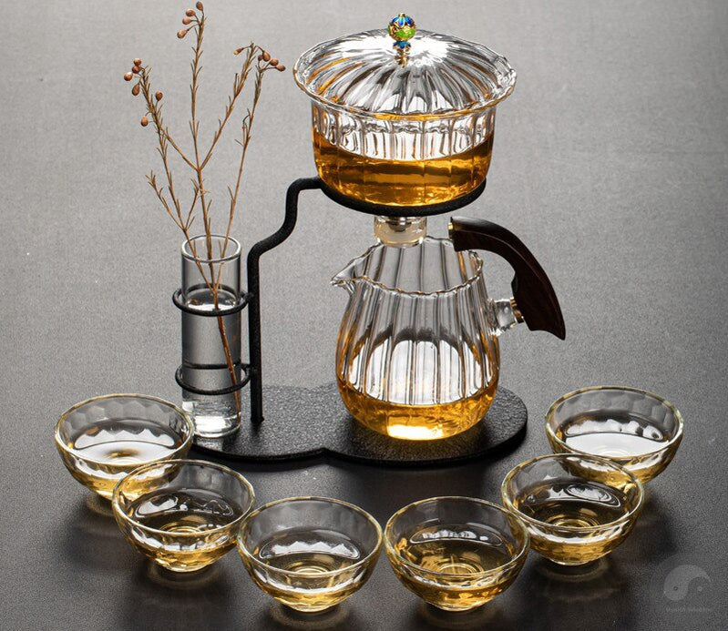 Creative Flower Arrangement Teapot Glass Lazy Automatic Tea Making Household Pu&#39;er Scented Kung Fu tea Tea Set Infuser Drinking