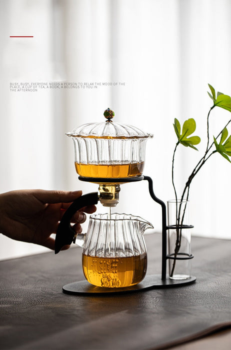 Creative Flower Arrangement Teapot Glass Lazy Automatic Tea Making Household Puer Scented Kung Fu tea Tea Set Infuser Drinking