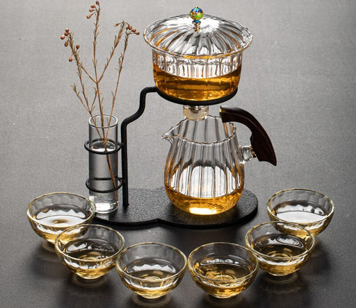 Creative Flower Arrangement Teapot Glass Lazy Automatic Tea Making Household Puer Scented Kung Fu tea Tea Set Infuser Drinking-Health Wisdom™