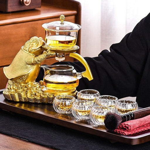 Creative Golden Toad Automatic Tea Set Set Household Heat-resistant Glass Tea Maker Tea Cup Office Kung Fu Teapot-Health Wisdom™