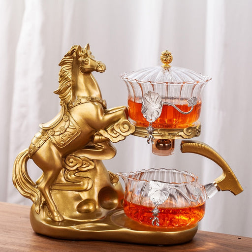Creative Horse Teapot Full Automatic Glass Teapot Infuser Magnetic Water Diversion Heat-resistant Kungfu Tea Drinking Tea Set-Health Wisdom™