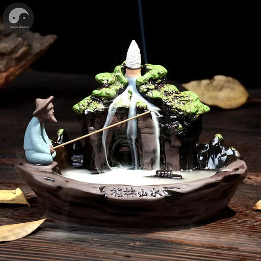 Creative Landscape of Guilin The Old Man Fishing Incense Cones Burner Incense Stick Holder Ceramic Censer Home Decoration-Health Wisdom™