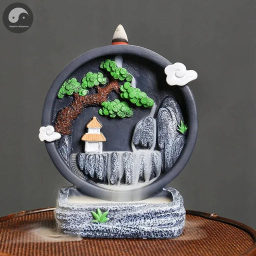 Creative Resin Rockery Landscape Decoration, High Mountains, Flowing Water, Backflow Incense Burner Home Tabletop Decor-Health Wisdom™