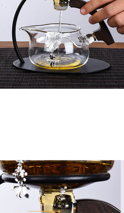 Creative Silver Inlaid Semi-automatic Tea Set Heat-resistant Glass Kung Fu Tea Set Teapot Teacup