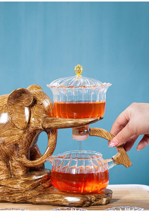 Creative Tea Set Elephant Shape Automatic Tea Set Puer Oolong Teapot And Cup Set Heat-resistant Glass Teapot With Base-Health Wisdom™