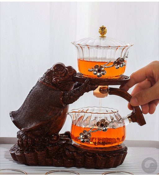 Creative Tea Toad Shape Teapot Automatic Tea Maker Pu er Oolong Teapot And Cup Set Heat-resistant Glass Teapot Holder Base-Health Wisdom™