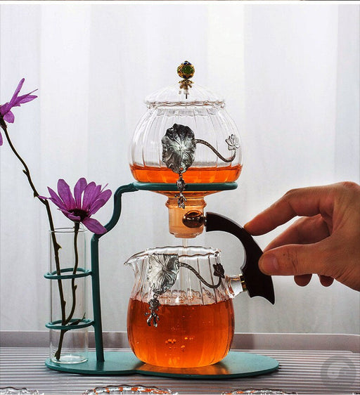 Creative flower arrangement Teapot Glass Lazy Automatic Tea Making Household Black Tea Tea Set Infuser Drinking