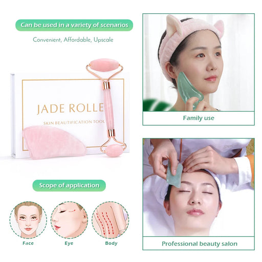 Crystal Roller Set Facial Massage Natural Jade Roller Gua Sha Kit Jade Scraper Rose Quartz Stone Face Lift Massager Beauty Tools-Health Wisdom™