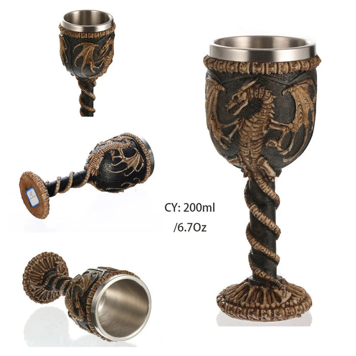 Dragon King Resin Stainless Steel Goblet 200ml Retro Wine Glass Gothic Cocktail Glasses Whiskey Cup Pub Bar Drinkware