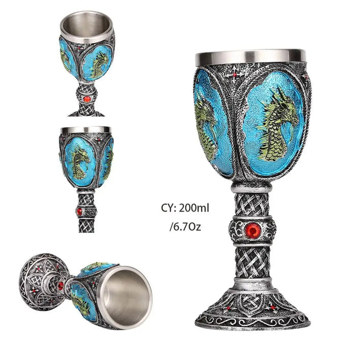 Dragon King Resin Stainless Steel Goblet 200ml Retro Wine Glass Gothic Cocktail Glasses Whiskey Cup Pub Bar Drinkware
