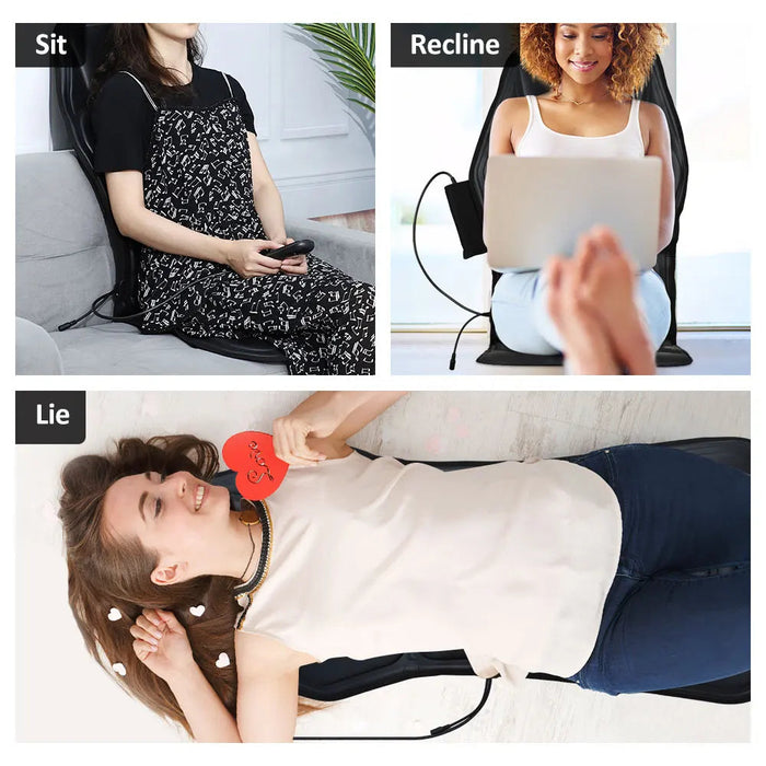 Electric Back Massager Chair Cushion Heating Vibration Home Office Lumbar Neck Mattress Pain Relief PU Seat 9 Modes