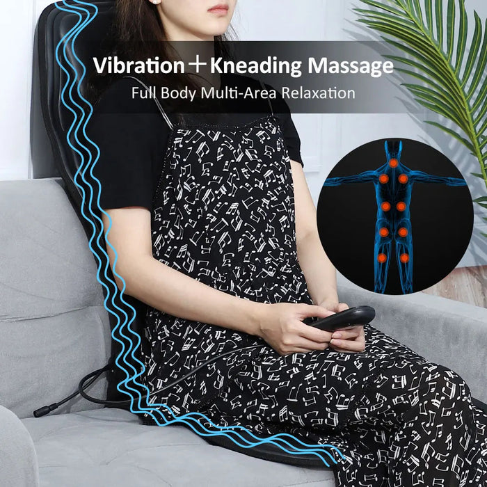 Electric Back Massager Chair Cushion Heating Vibration Home Office Lumbar Neck Mattress Pain Relief PU Seat 9 Modes-Health Wisdom™