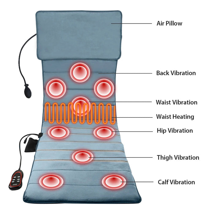 Electric Heating Back Massage Cushion Chair Pad 9 Motor Vibration Home Office Lumbar Neck Full-Body Pain Relief Physiotherapy