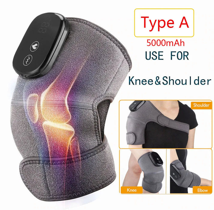 Electric Heating Knee Shoulder Massager Pad Brace LED Vibrators Orthopedics Belt 65℃ Arthritis Pain Relief Physiotherapy Charge