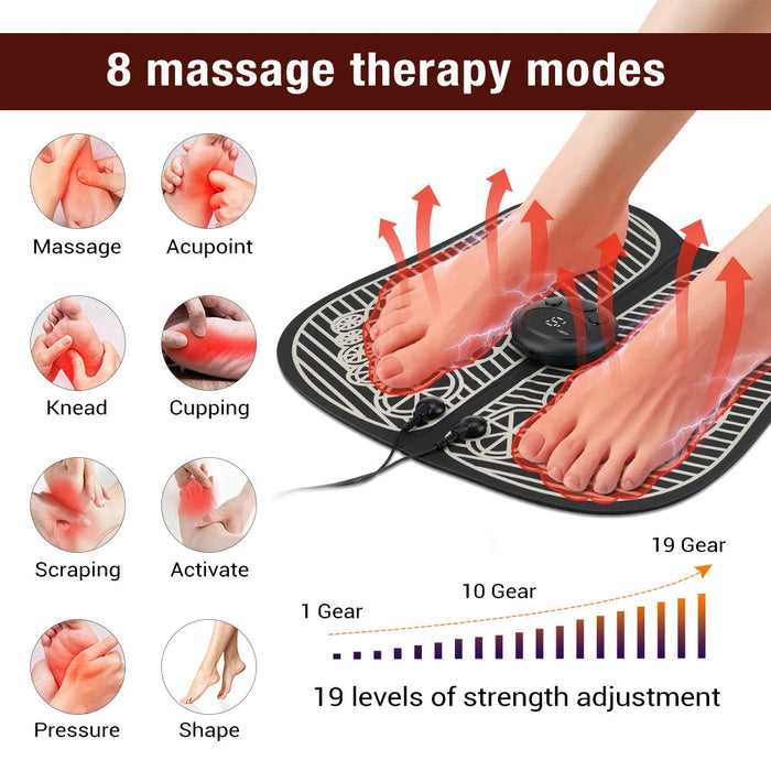 Eletric Heated EMS Foot Massage Machine Tens Fisioterapia Feet Blood Circulation 8 Modes 9-level Microcurrent Muscle Stimulation-Health Wisdom™