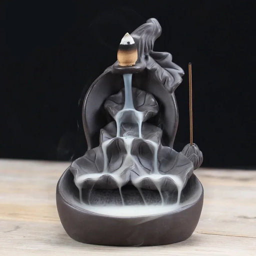 Free Gourd and Lotu Waterfall Incense Burner Incense Stick Holder Censer Purple Clay Aroma Smoke Backflow Home Decor -No Incense-Health Wisdom™