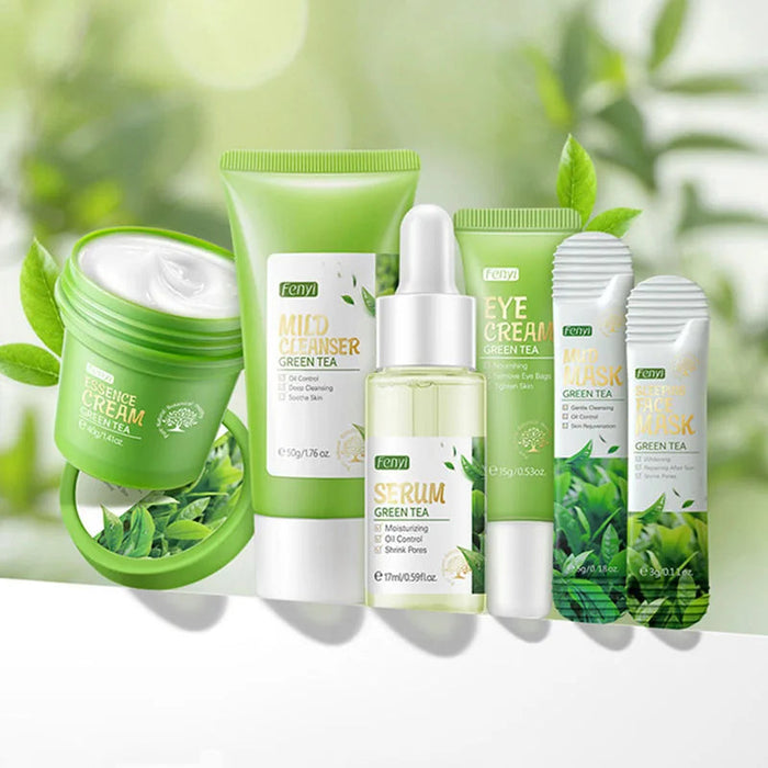 Green Tea Skin Care Products Sets Moisturizing Repairing Oil Control Anti Acne Serum Facial Sleeping Mask Mud Masks Face Care-Health Wisdom™
