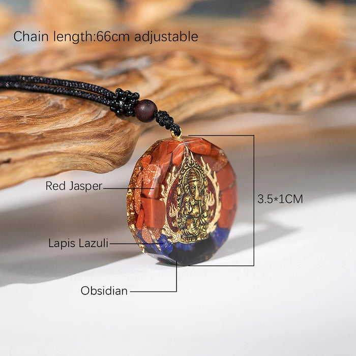Handmade Ganesha Pendant Orgone Necklace For Men And Women Protection And Healing Crystal Orgonite Chakra Pendant With Adjustable Rope-Health Wisdom™