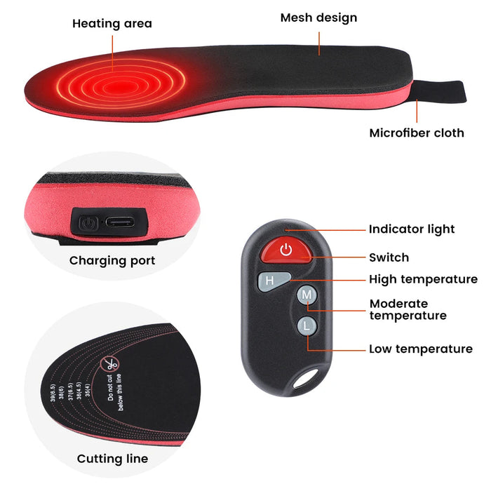Heated Insoles 2100mAh Electric Foot Warmer Hot Compress Remote Control 3-speed Shoes Pads For Skiing Winter Outdoor-Health Wisdom™