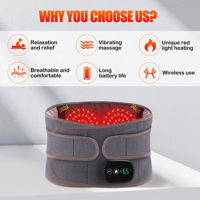 Infrared Heating Waist Massager Electric Belt Vibration USB Charge Red Light Hot Compress Lumbar Back Support Brace Pain Relief