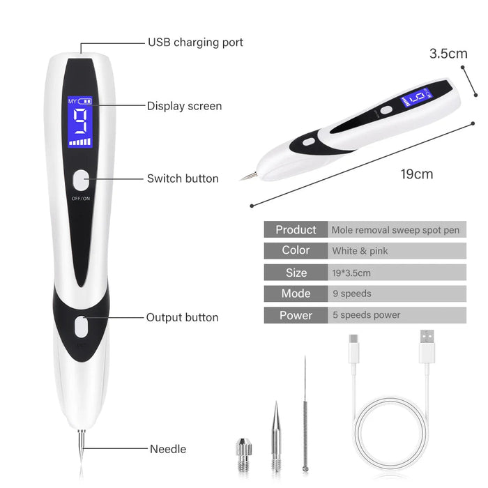 Laser Plasma Pen for Skin Tag Remover Freckle Dots Papilloma Warts Pimples Tattoo Mole Removal Pen 9 Speed LCD Beauty Care Tools