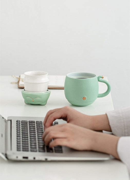 Lucky Cat Mug Tea Mug Creative Ceramic Cup With Cover Filter Office Water Cup Tea Separation Tea Cup-Health Wisdom™