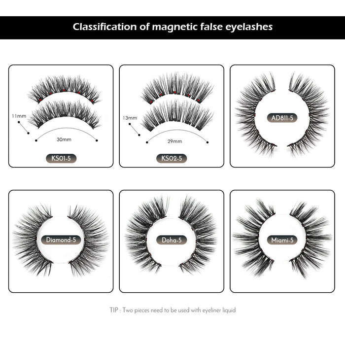 Magnetic False Eyelashes No Glue Full Eye 5 Magnet Reusable Fake Eyelashes Natural Soft Eyelashes Extension Magnetic Eyelash Kit